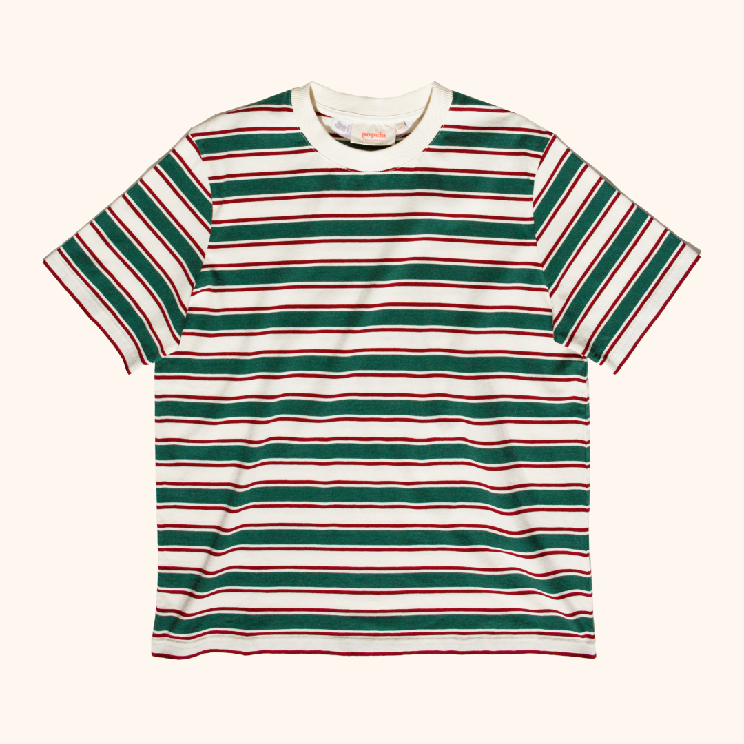 T-Shirt Set Gestreift in Dunkelgrün/Bordeaux