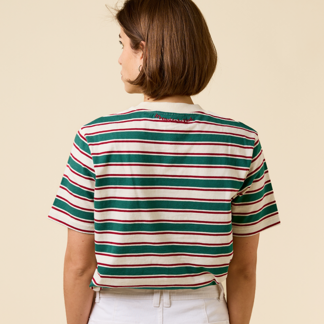 T-Shirt Gestreift aus Bio-Baumwolle in Dunkelgrün/Bordeaux