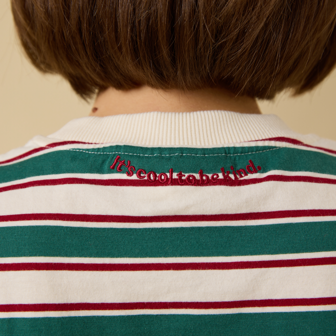 T-Shirt Gestreift aus Bio-Baumwolle in Dunkelgrün/Bordeaux