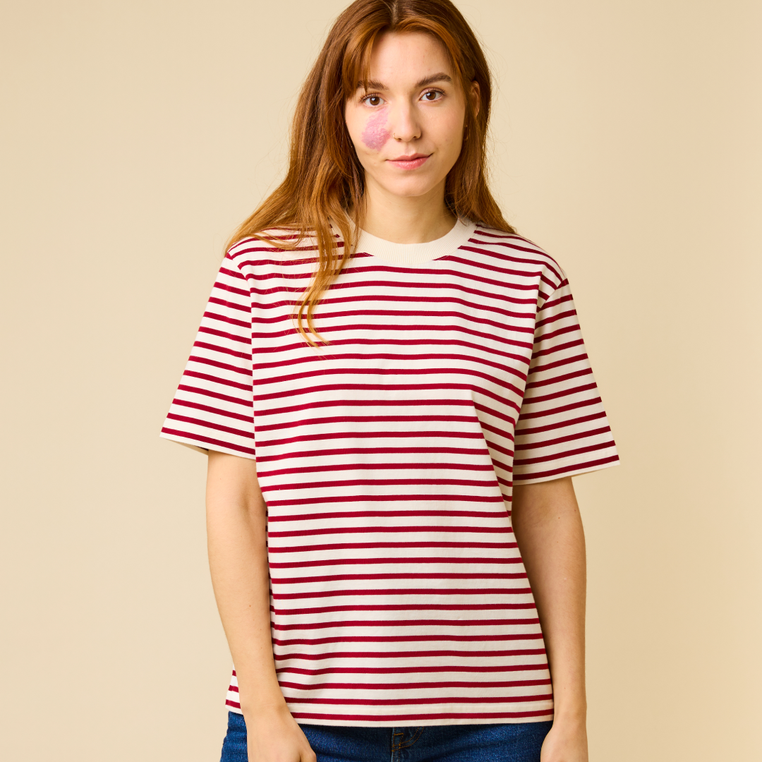 T-Shirt Gestreift aus Bio-Baumwolle in Bordeaux/Off-White