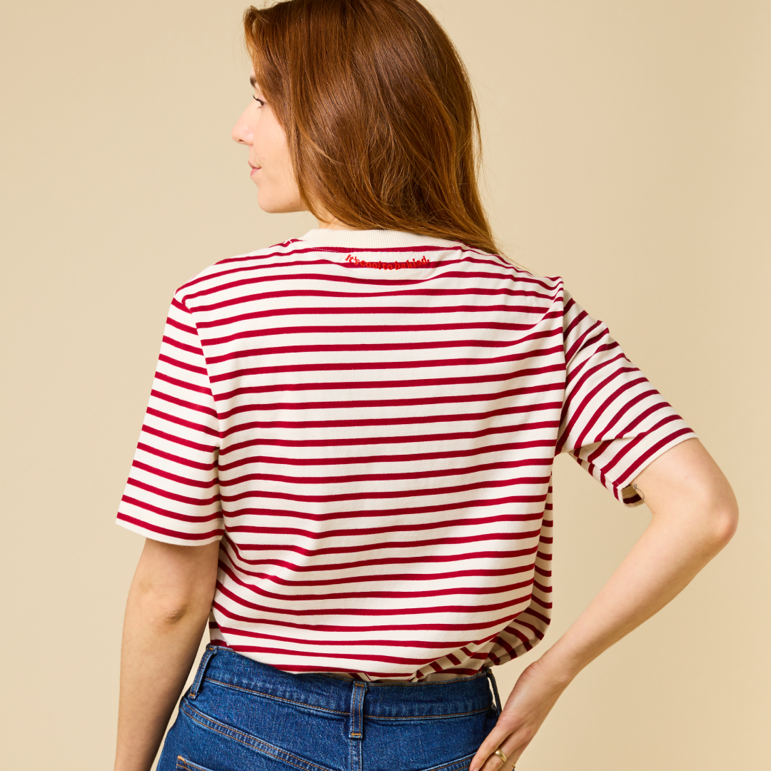 T-Shirt Gestreift aus Bio-Baumwolle in Bordeaux/Off-White