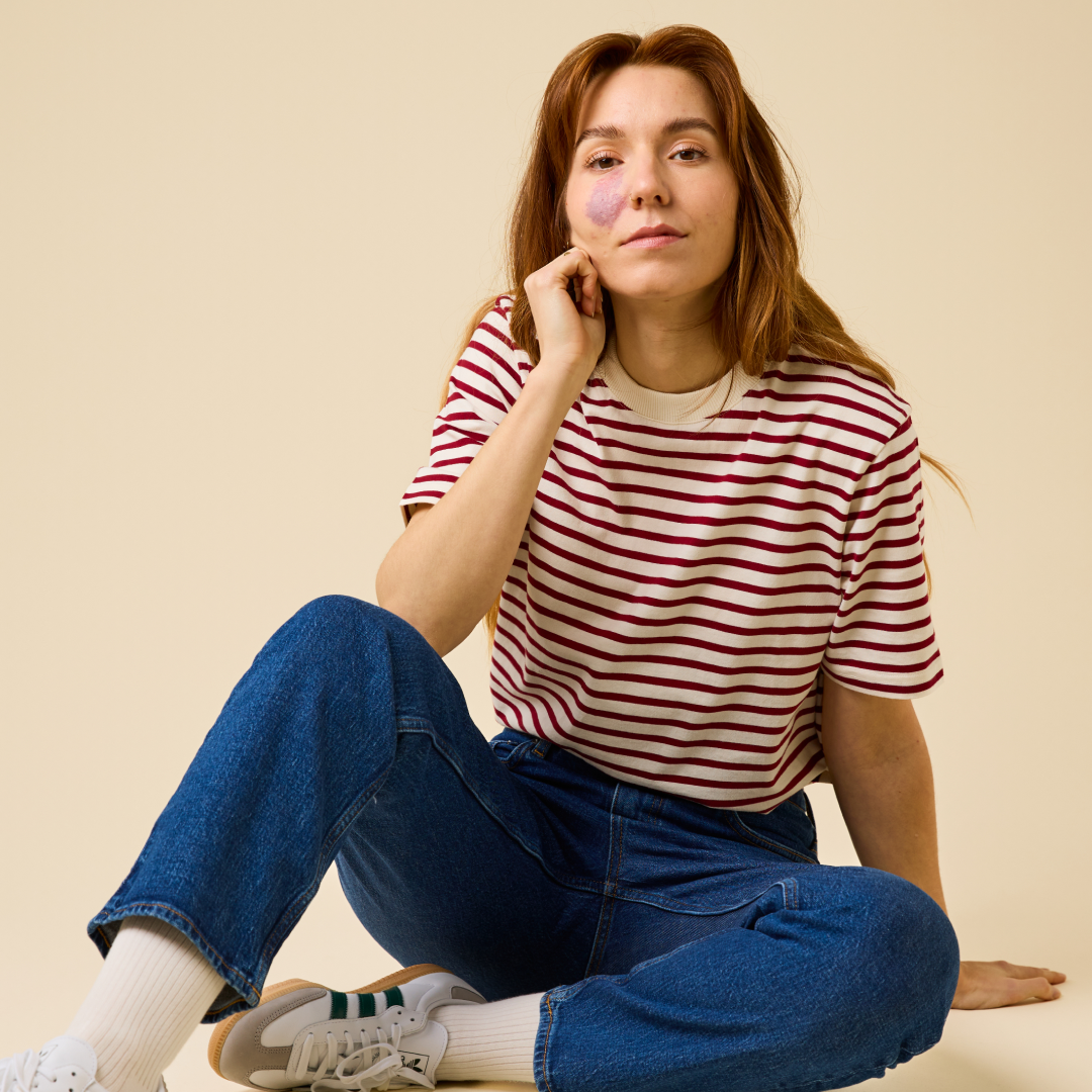 T-Shirt Gestreift aus Bio-Baumwolle in Bordeaux/Off-White