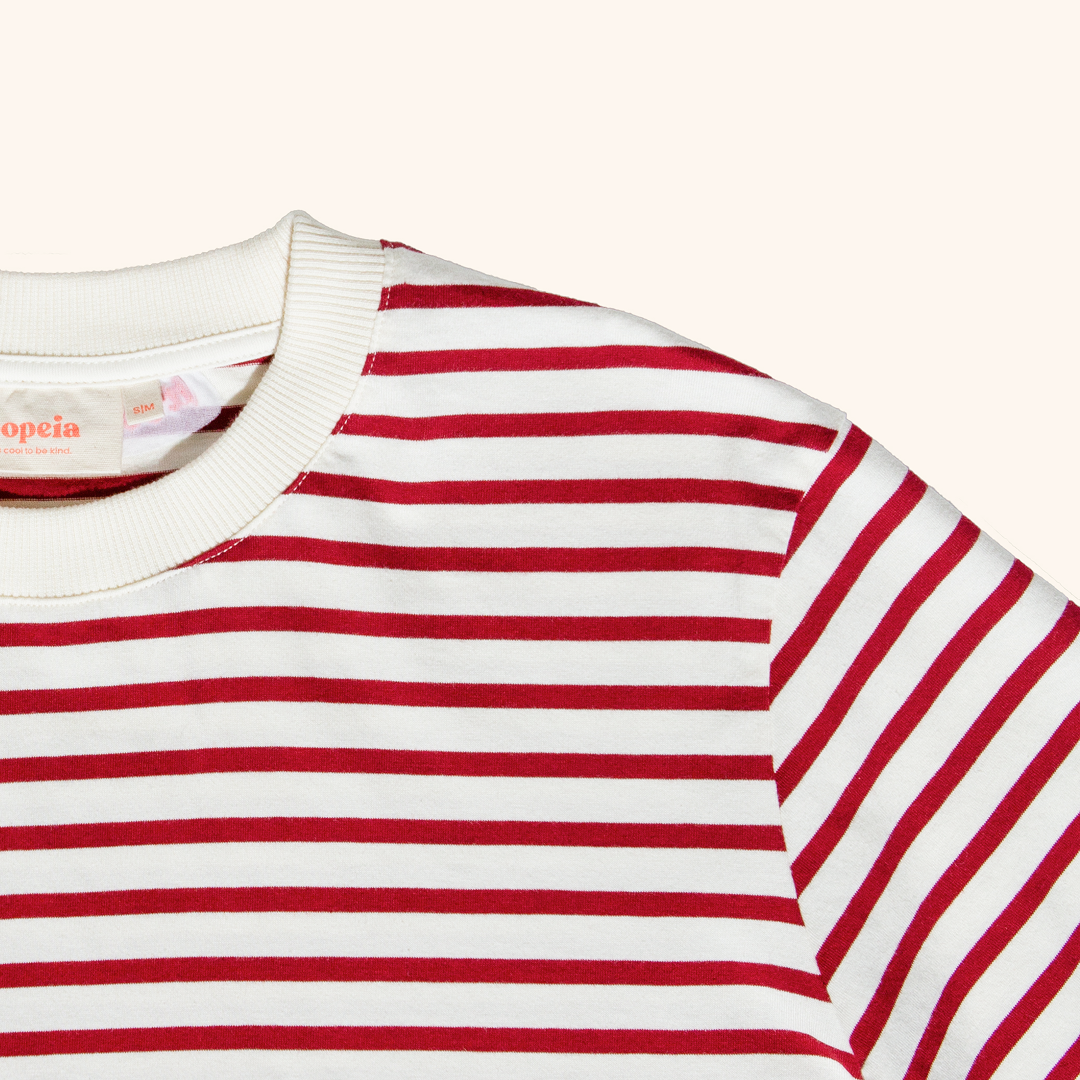 Striped T-Shirt Set in Bordeaux/Off-White