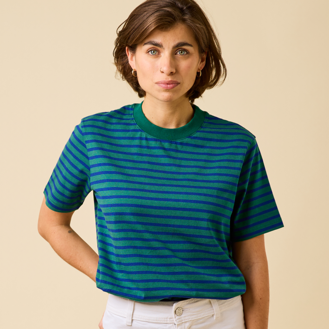 T-Shirt Gestreift aus Bio-Baumwolle in Dunkelgrün/Blau