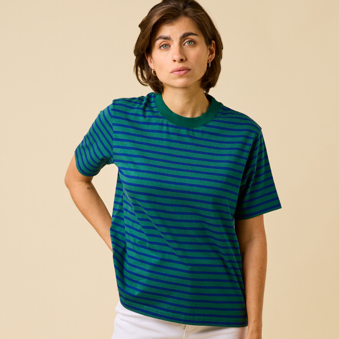 T-Shirt Gestreift aus Bio-Baumwolle in Dunkelgrün/Blau