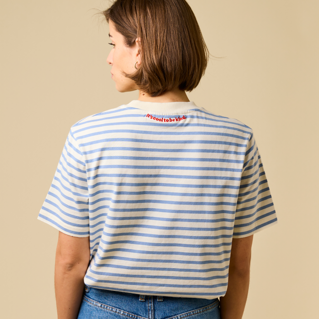 T-Shirt Gestreift aus Bio-Baumwolle in Eisblau/Off-White