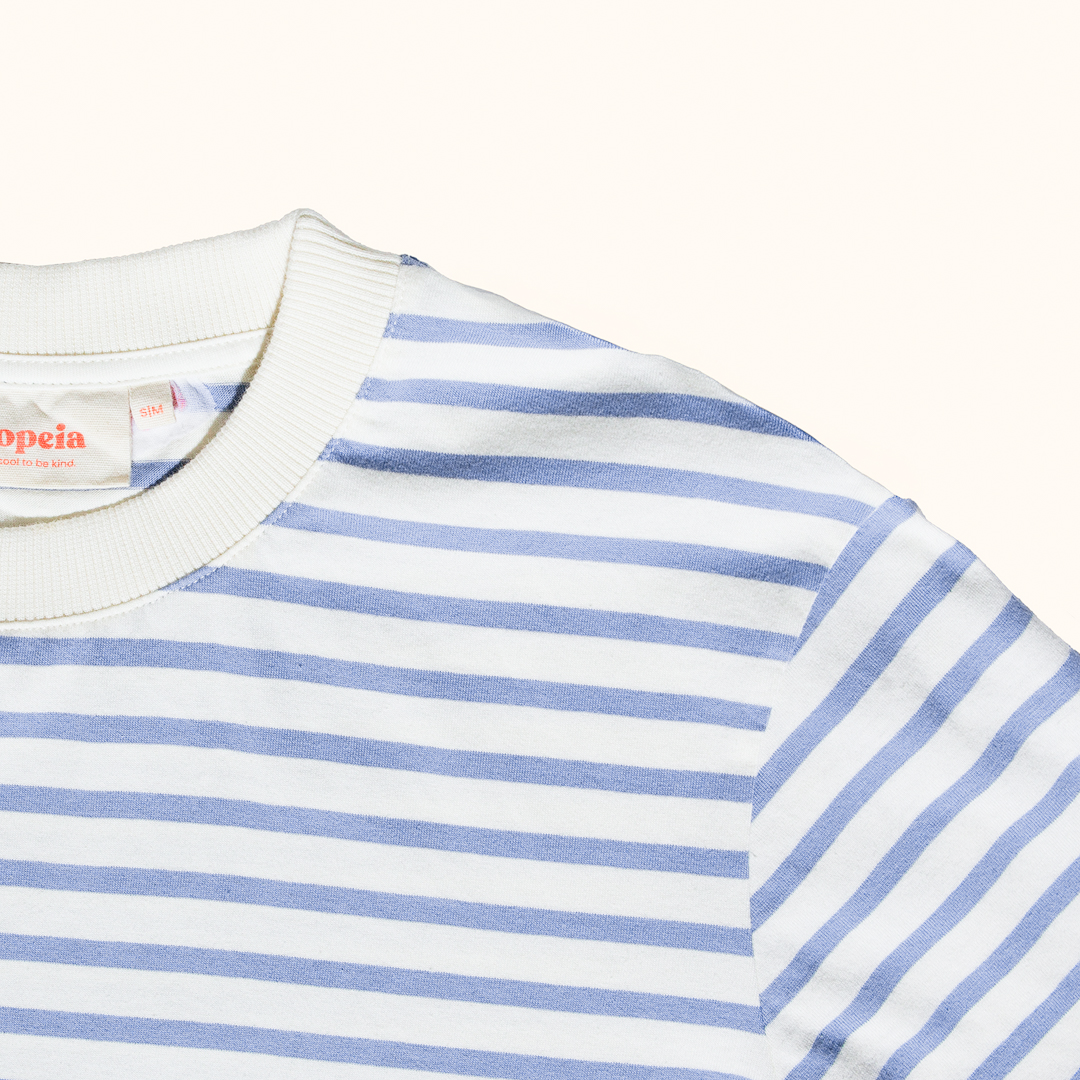 T-Shirt Gestreift aus Bio-Baumwolle in Eisblau/Off-White