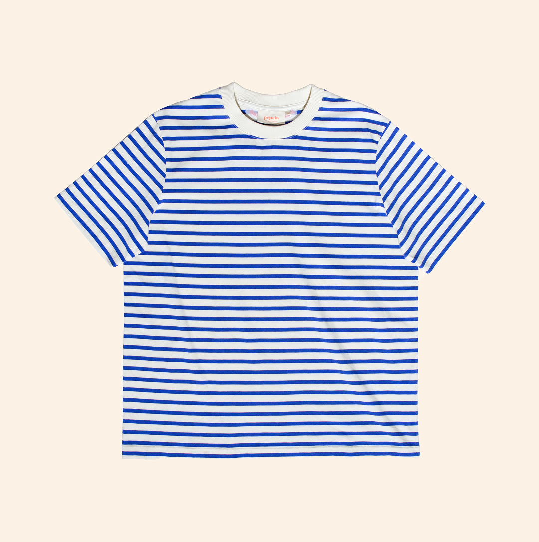 Organic Cotton T-Shirt (Striped) in Royal Blue/Off-White