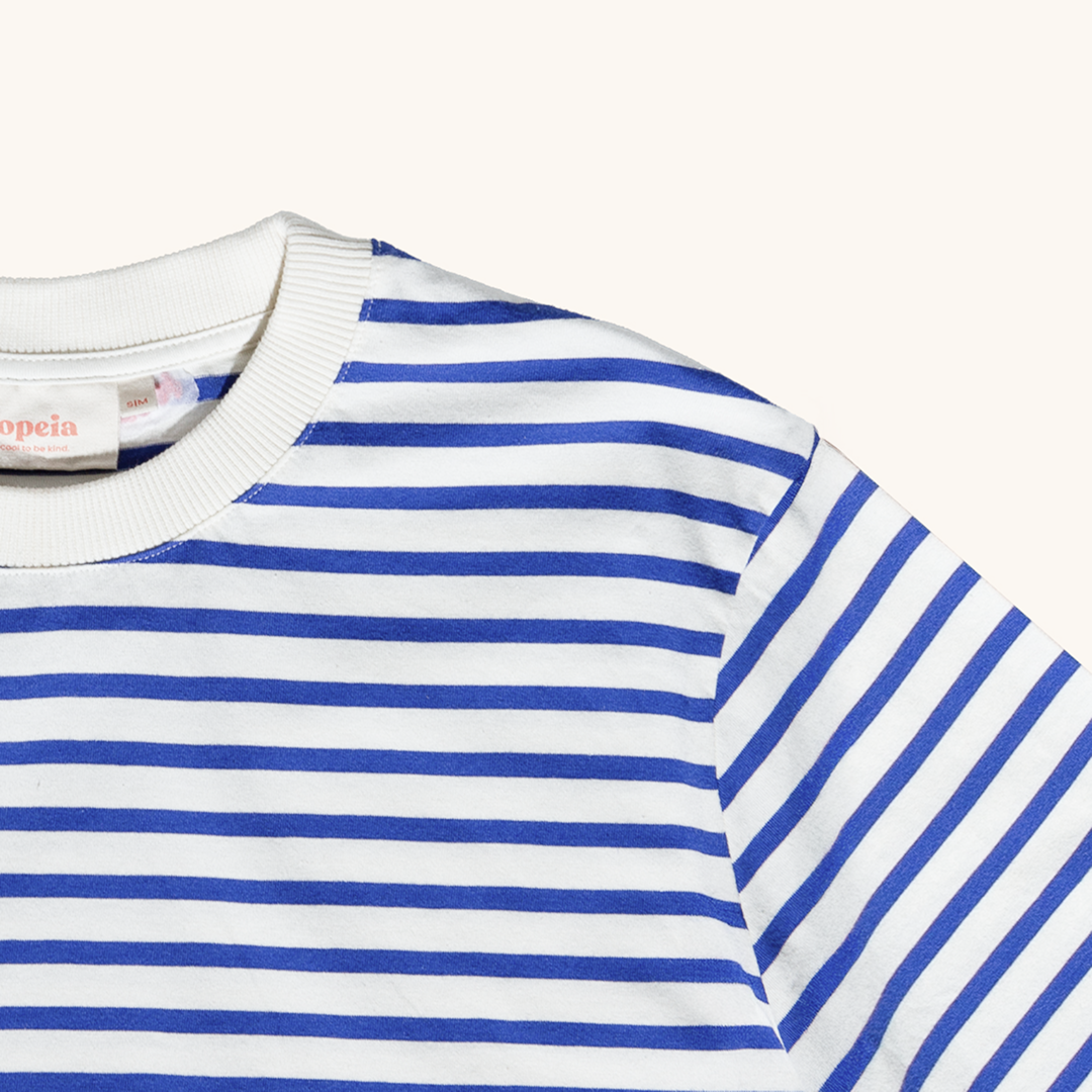 Organic Cotton T-Shirt (Striped) in Royal Blue/Off-White