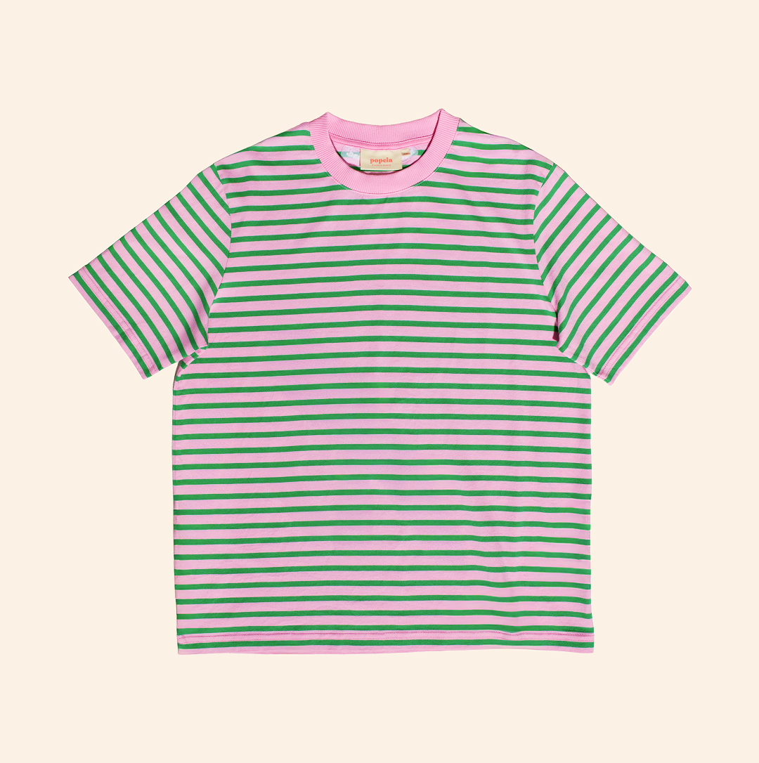 T-Shirt Gestreift aus Bio-Baumwolle in Pink/Grün