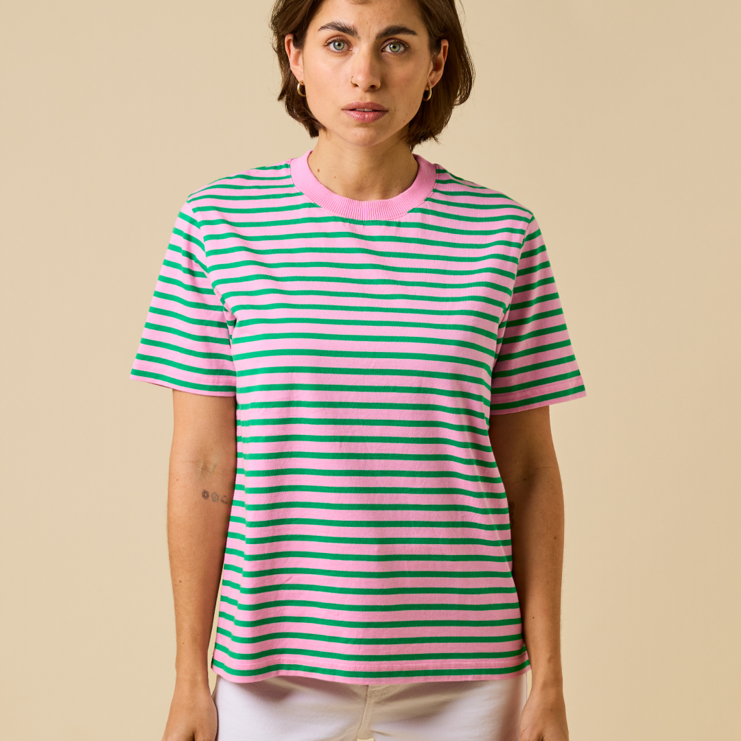 T-Shirt Gestreift aus Bio-Baumwolle in Pink/Grün