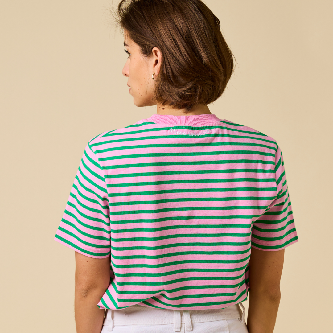 T-Shirt Gestreift aus Bio-Baumwolle in Pink/Grün