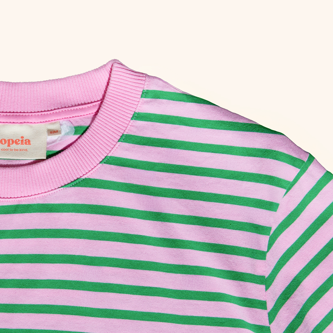 T-Shirt Set Gestreift in Pink/Grün