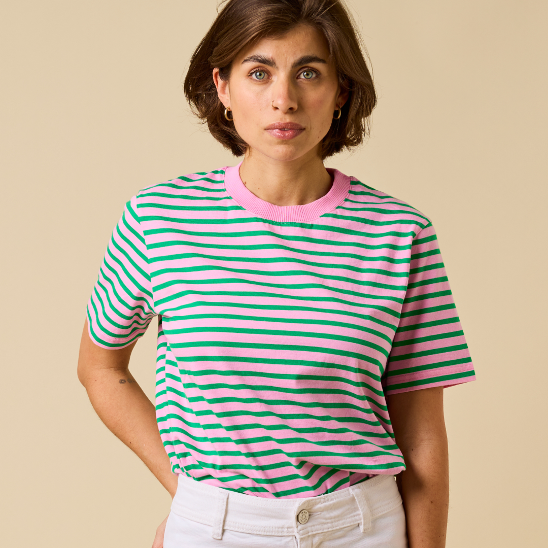 T-Shirt Gestreift aus Bio-Baumwolle in Pink/Grün