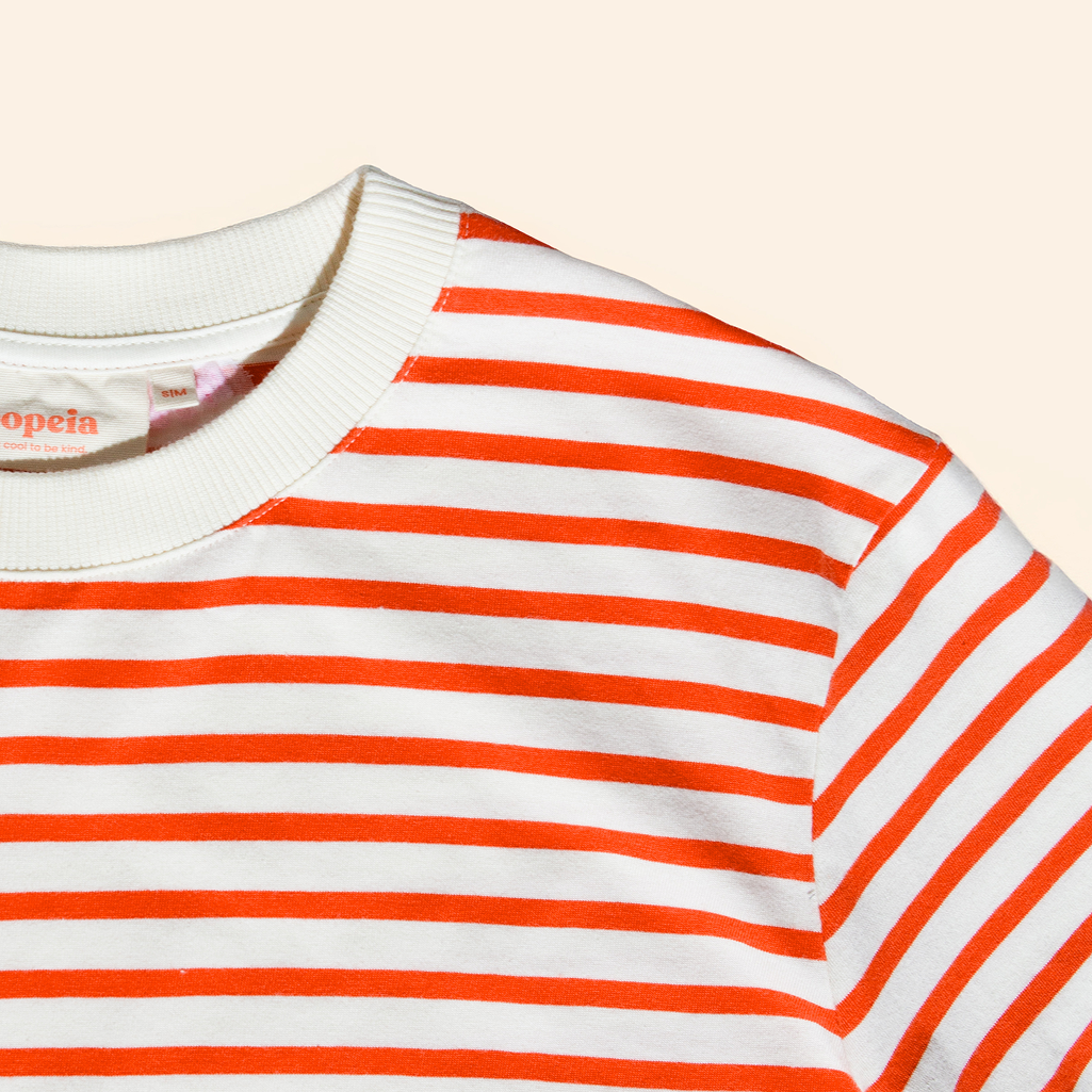 T-Shirt Set Gestreift in Popeia Rot/Off-White