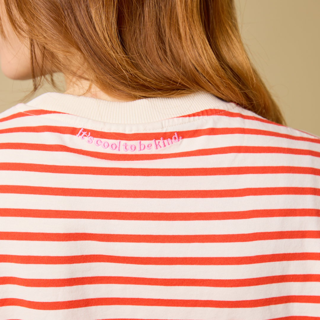 T-Shirt Set Gestreift in Popeia Rot/Off-White