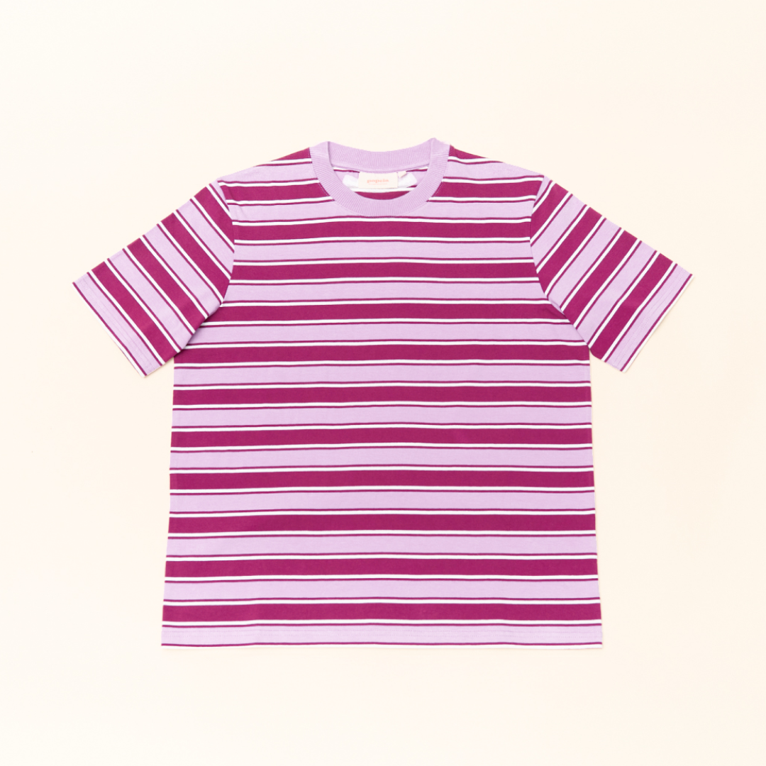 T-Shirt Gestreift aus Bio-Baumwolle in Aubergine/Pink