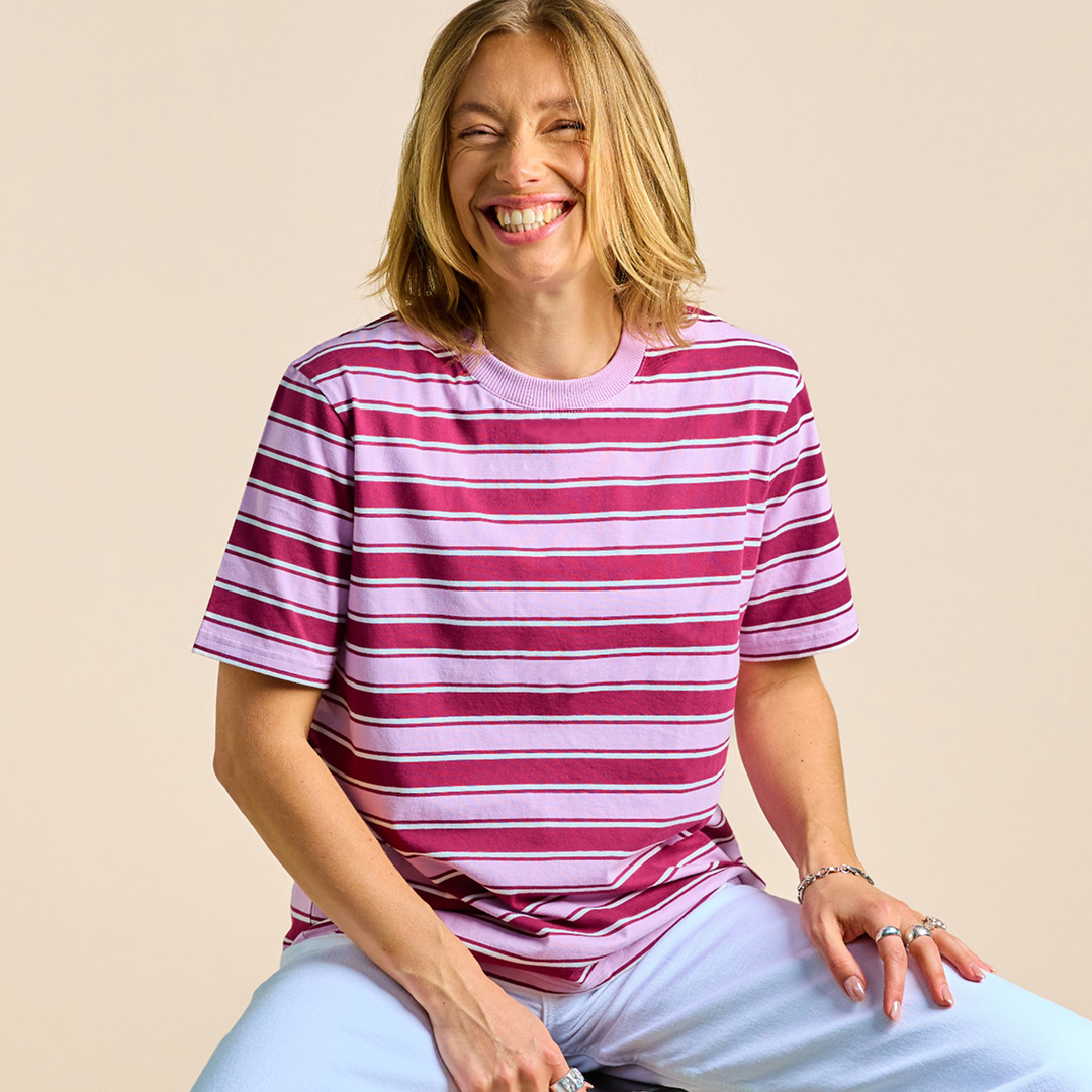 T-Shirt Gestreift aus Bio-Baumwolle in Aubergine/Pink