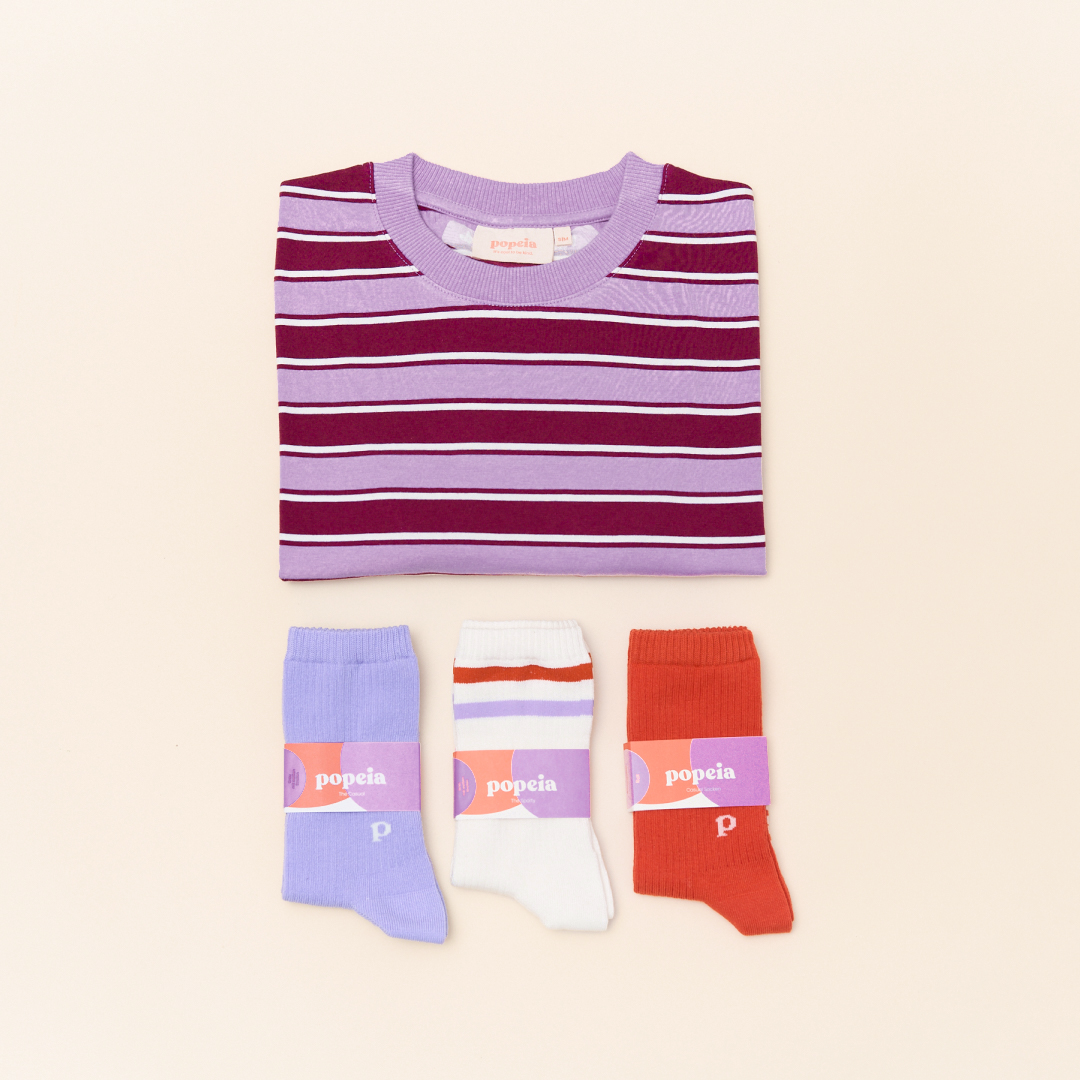 Striped T-Shirt Set in Aubergine/Pink