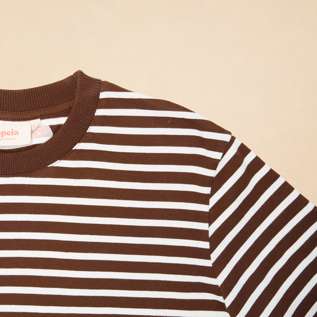 Organic Cotton T-Shirt (Striped) in Brown/Off-White