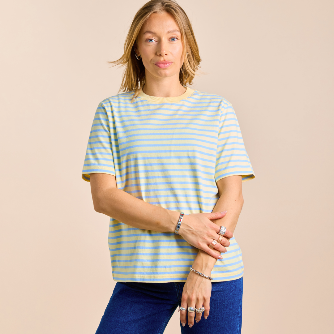 T-Shirt Gestreift aus Bio-Baumwolle in Gelb/Hellblau