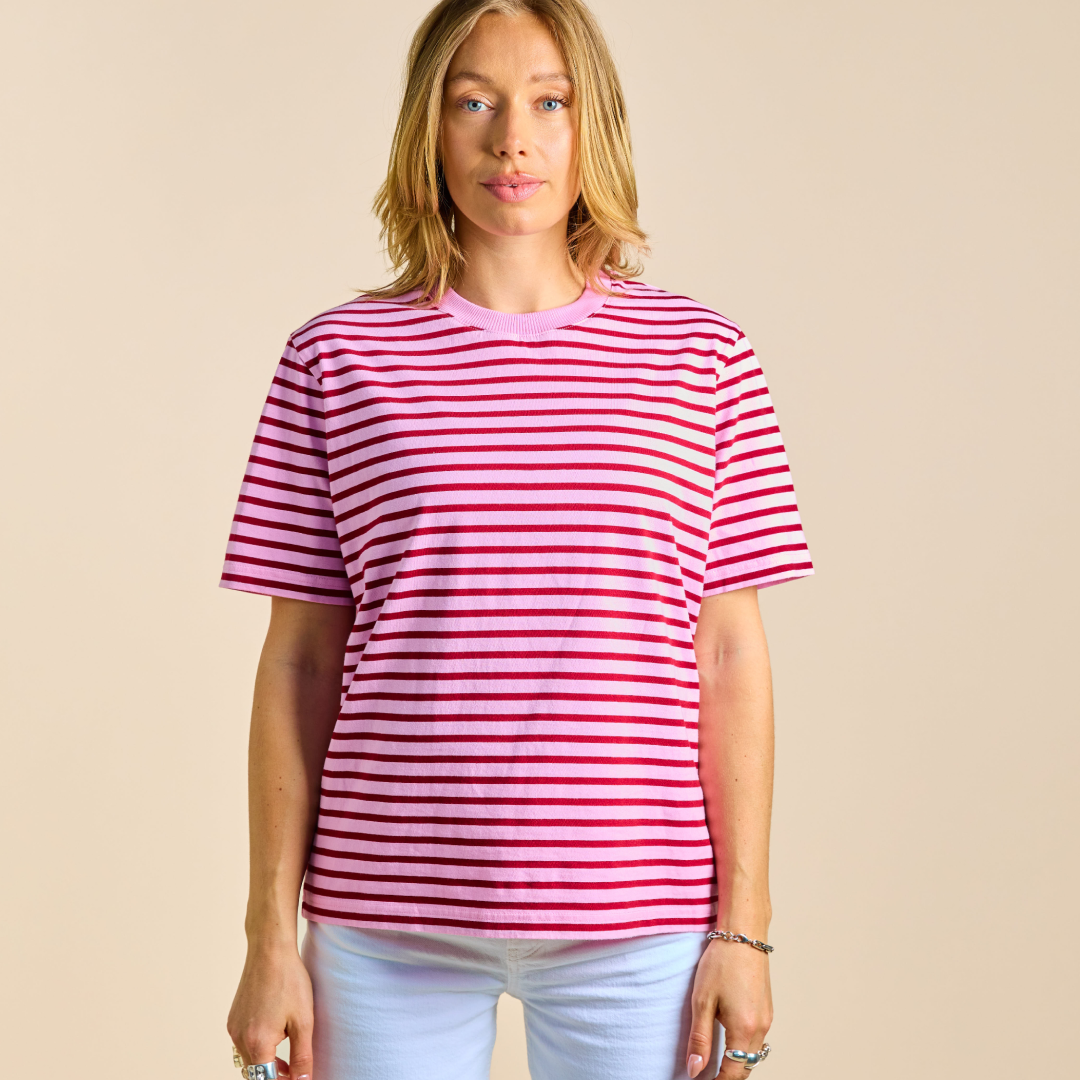 Organic Cotton T-Shirt (Striped) in Pink/Bordeaux