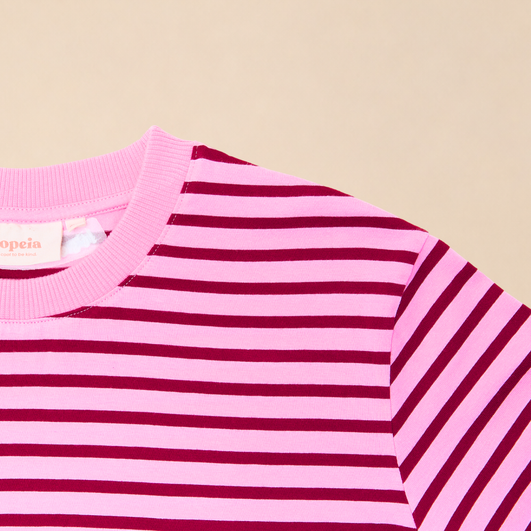 Organic Cotton T-Shirt (Striped) in Pink/Bordeaux