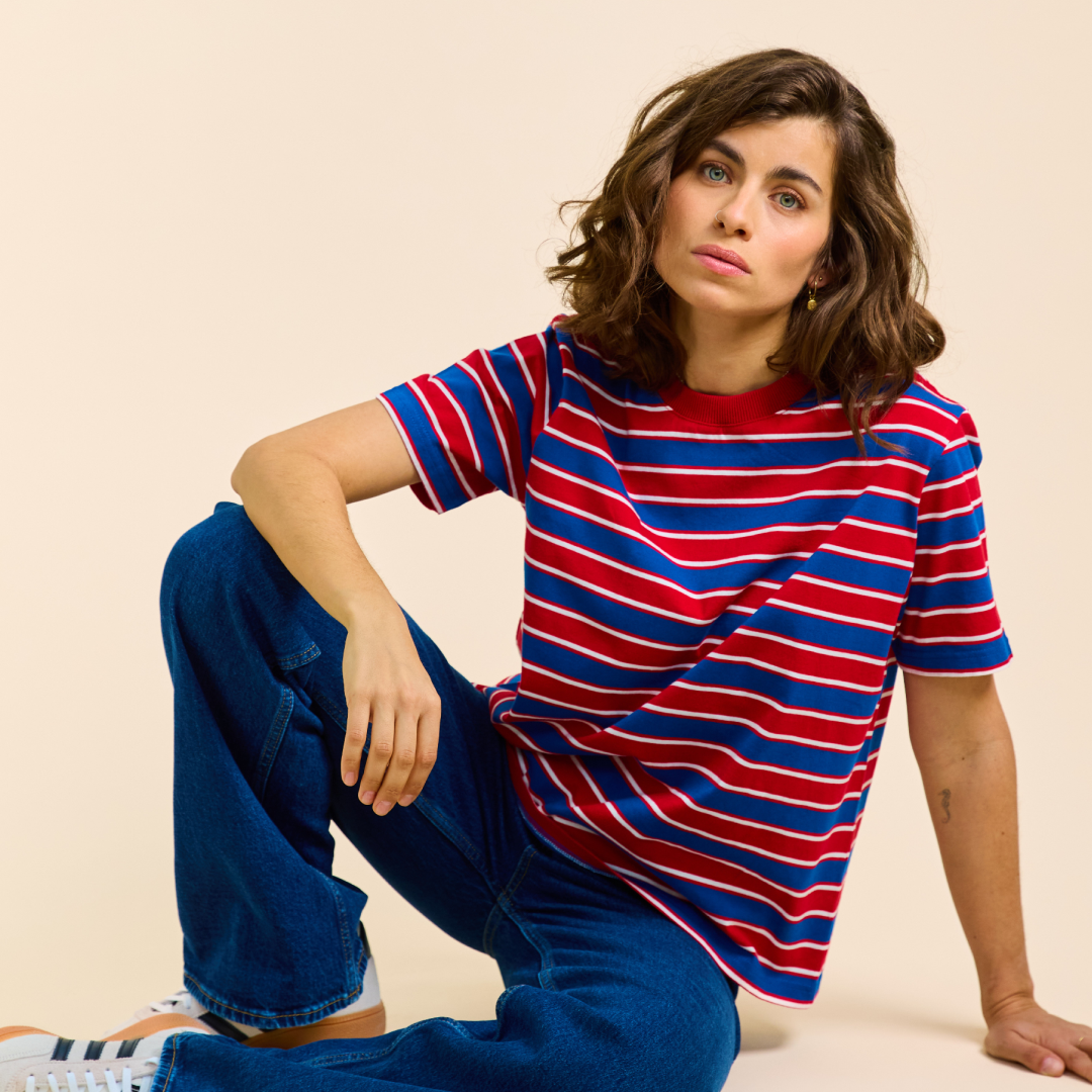 T-Shirt Gestreift aus Bio-Baumwolle in Rot/Blau