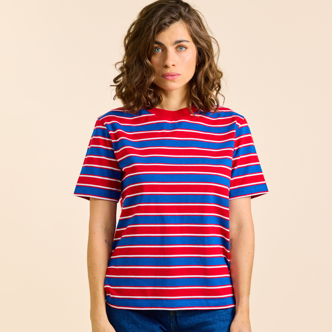 T-Shirt Gestreift aus Bio-Baumwolle in Rot/Blau