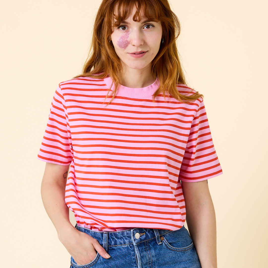 T-Shirt Gestreift aus Bio-Baumwolle in Pink/Rot (100% off)