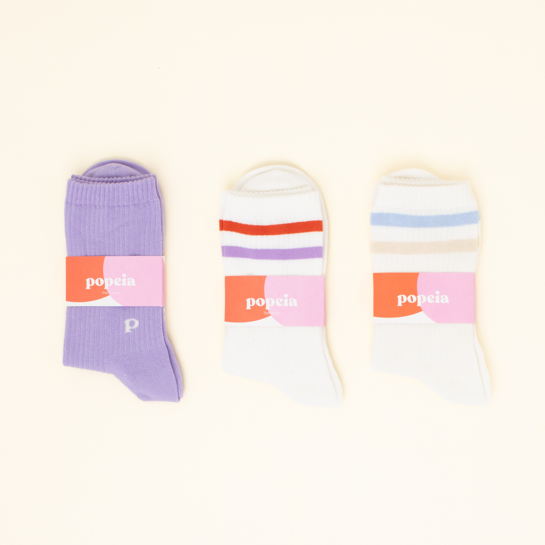 Gemischtes Set: Lila & weiße Socken aus Bio-Baumwolle