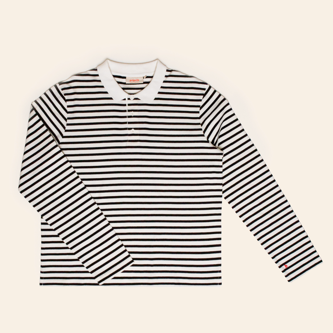 Striped Polo Shirt Set in Black/Off-White