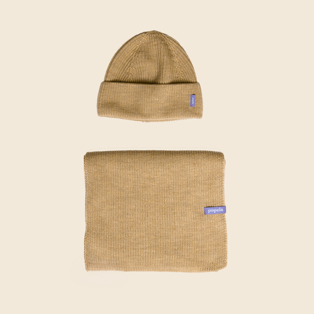 Beanie & Schal im Set - Beige