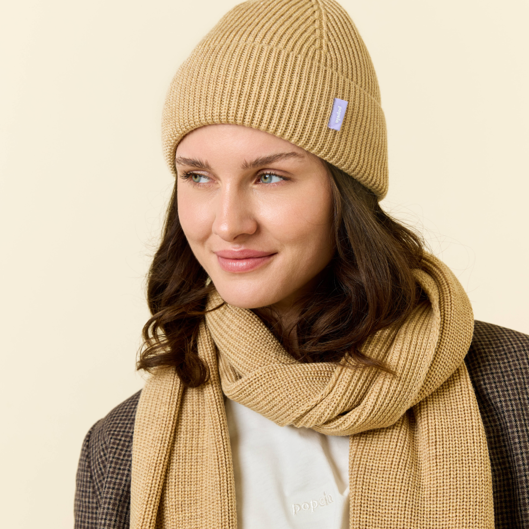 Beanie & Schal im Set - Beige