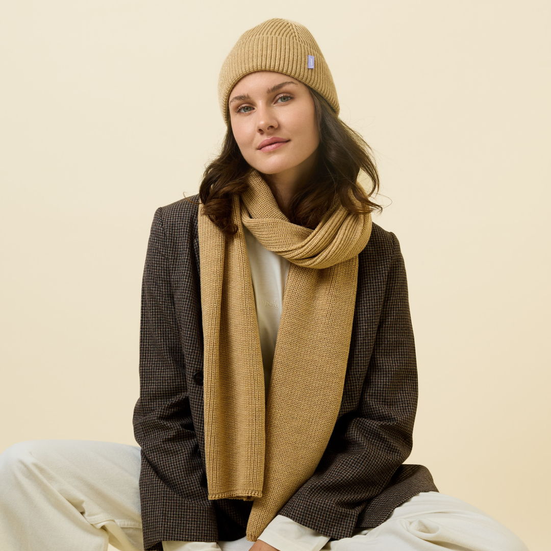 Beanie & Schal im Set - Beige
