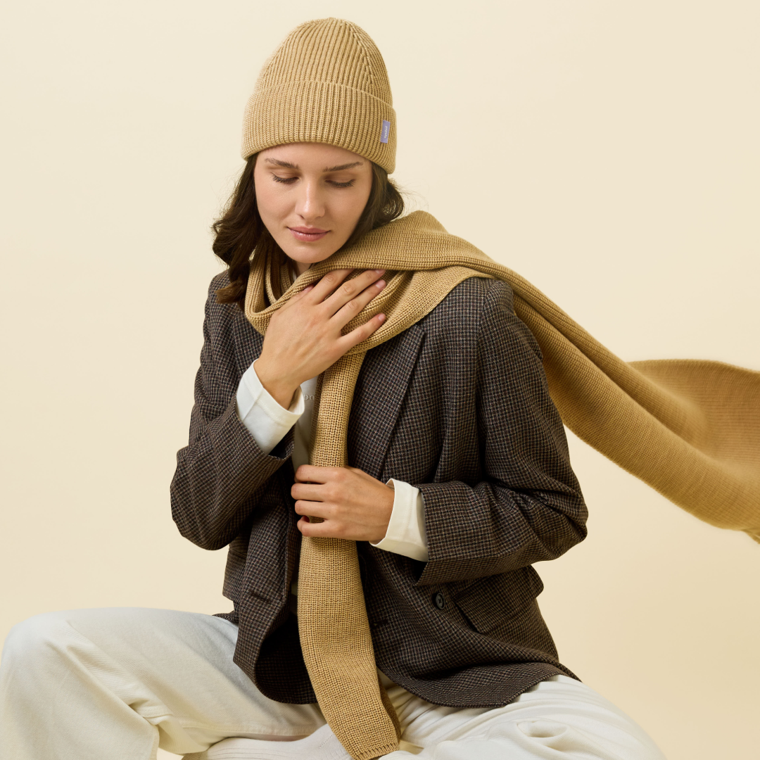 Beanie & Schal im Set - Beige