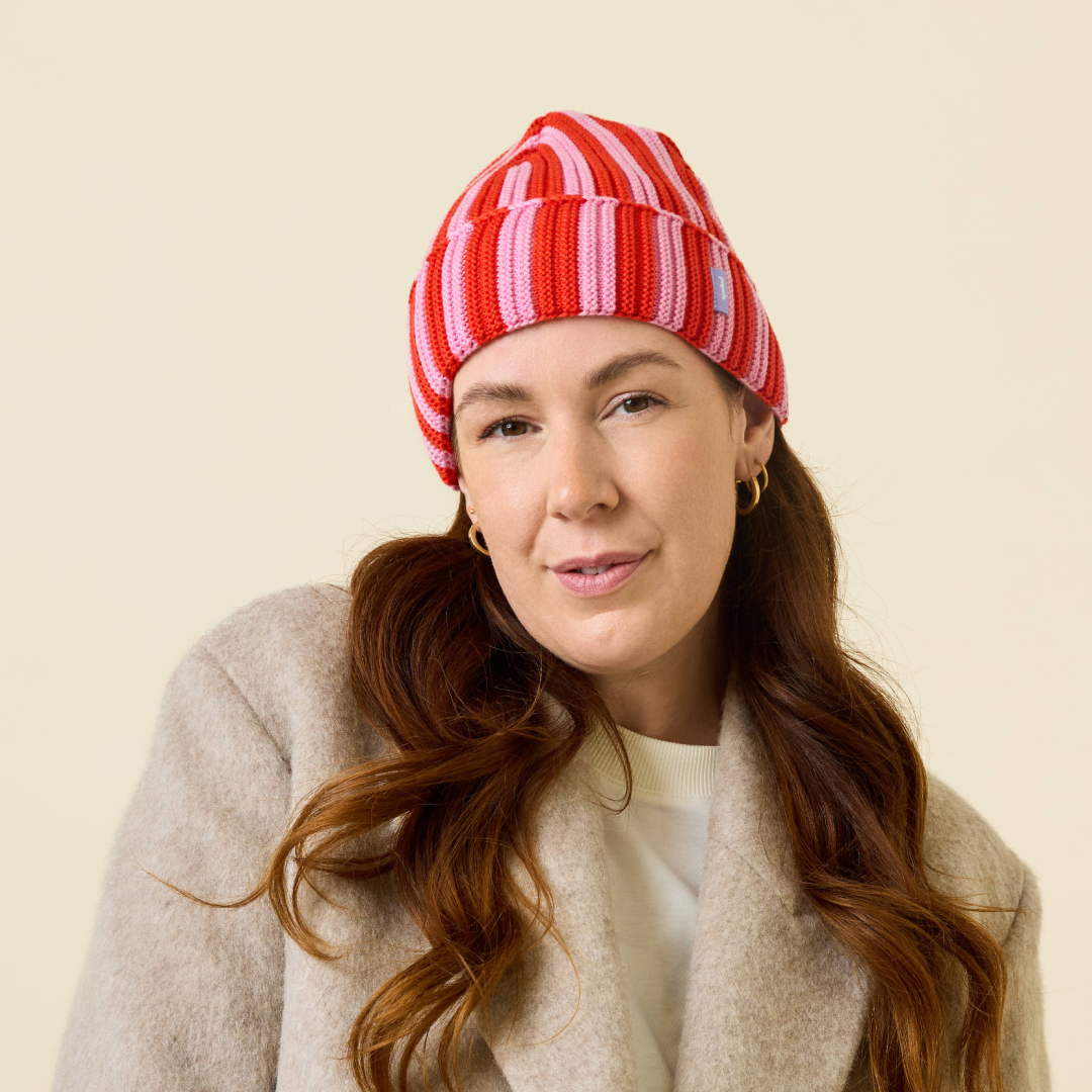 Special Beanie aus Merinowolle - Pink/Rot