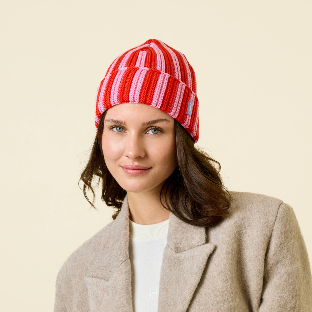 Special Beanie aus Merinowolle - Pink/Rot