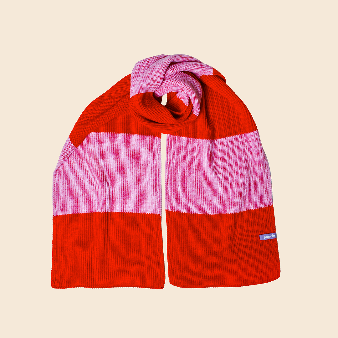 Gestreifter Schal aus Merinowolle - Pink/Rot