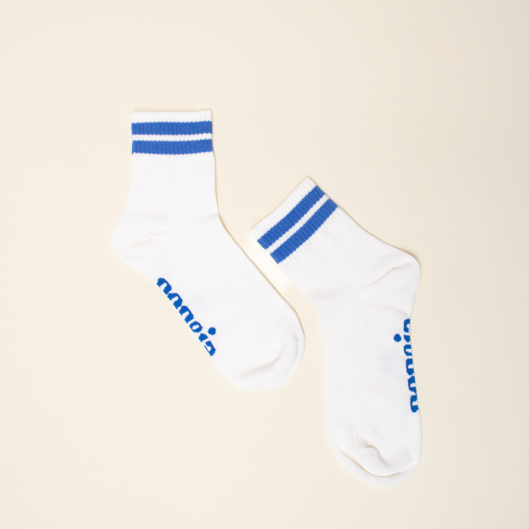 The Tennis - Organic Cotton Ankle Socks with Blue Stripes