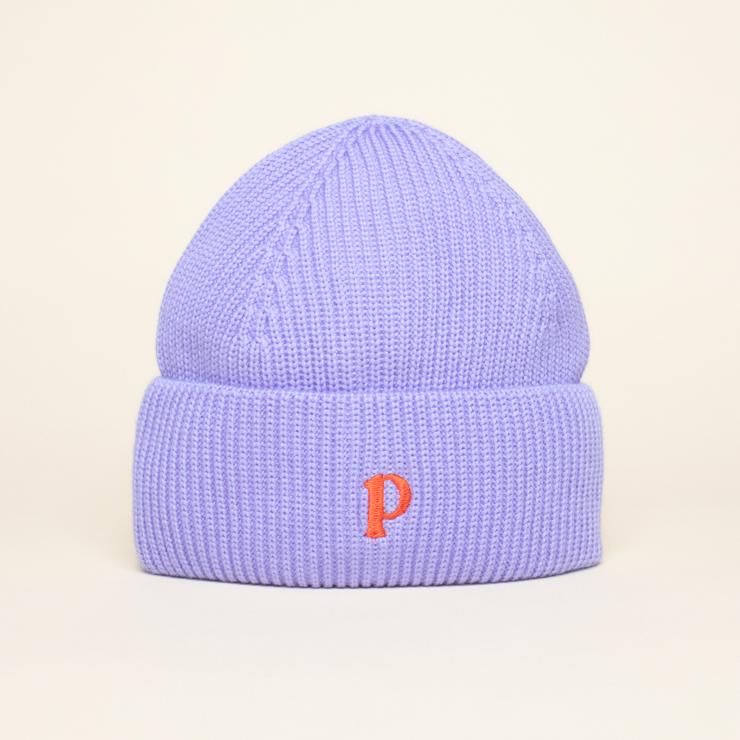 Merino Wool Beanie - Lilac (with embroidery)