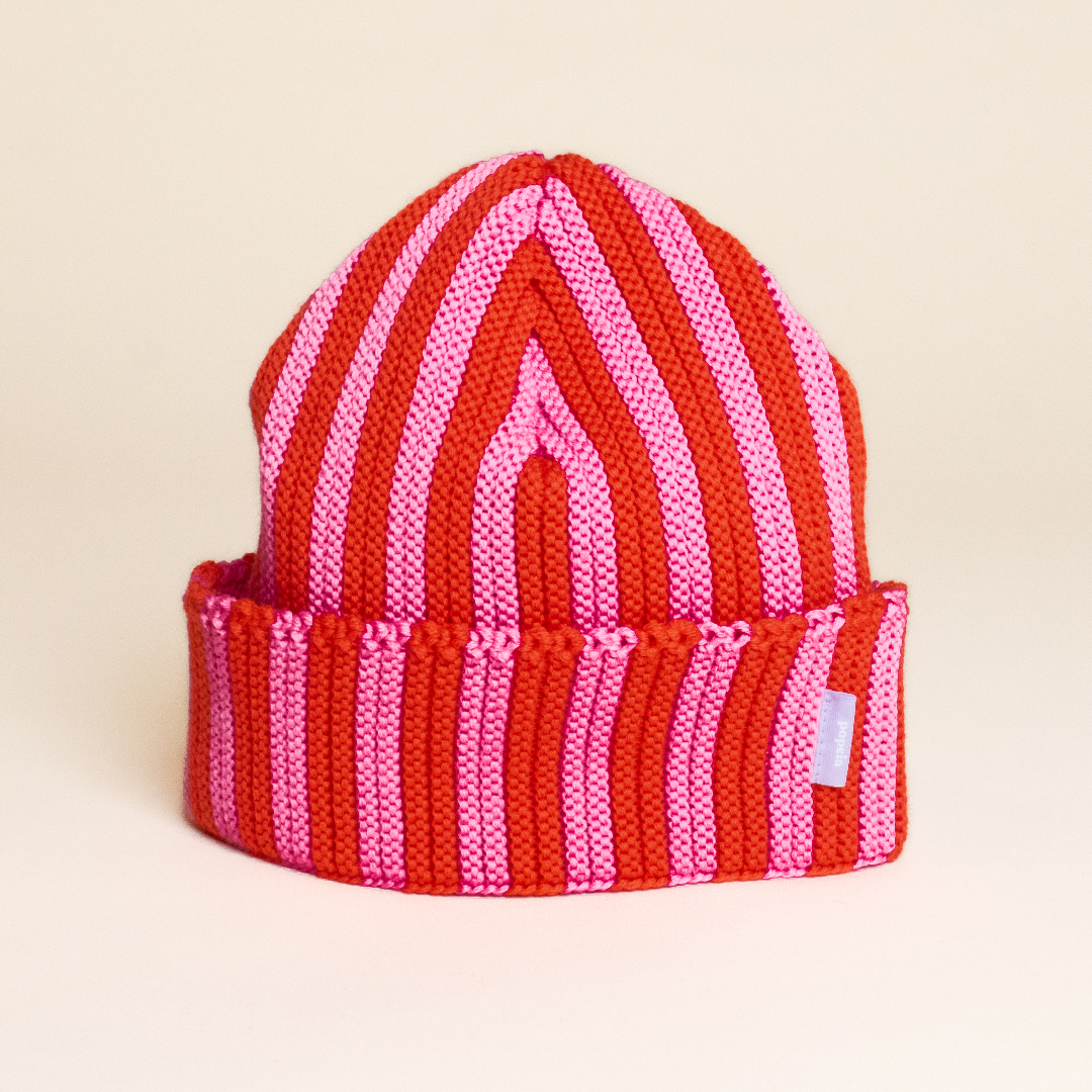 Special Beanie aus Merinowolle - Pink/Rot