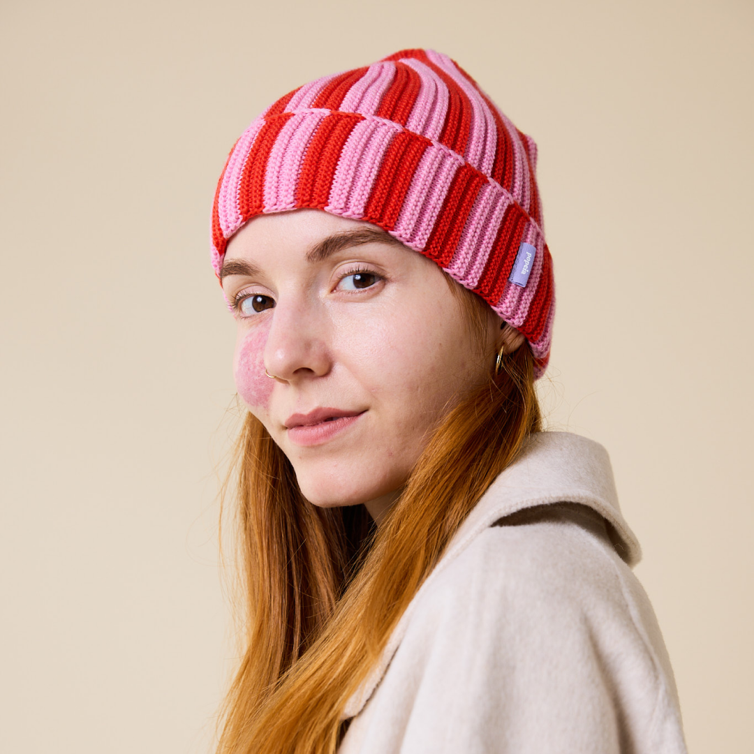 Special Beanie aus Merinowolle - Pink/Rot