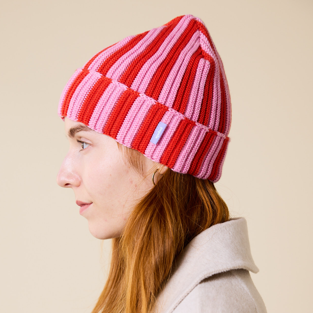 Special Beanie aus Merinowolle - Pink/Rot