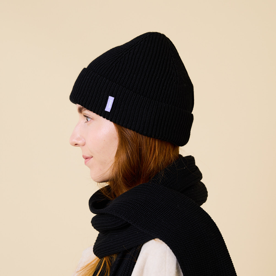 Merino Wool Beanie - Black