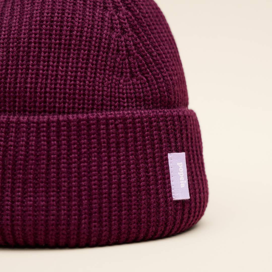Beanie aus Merinowolle - Aubergine