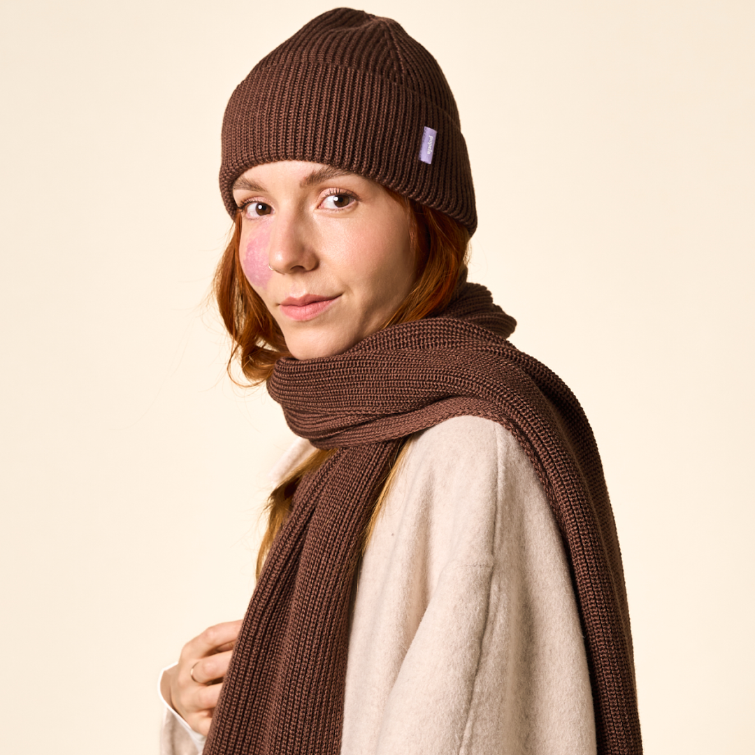 Beanie & Scarf Set - Dark Brown