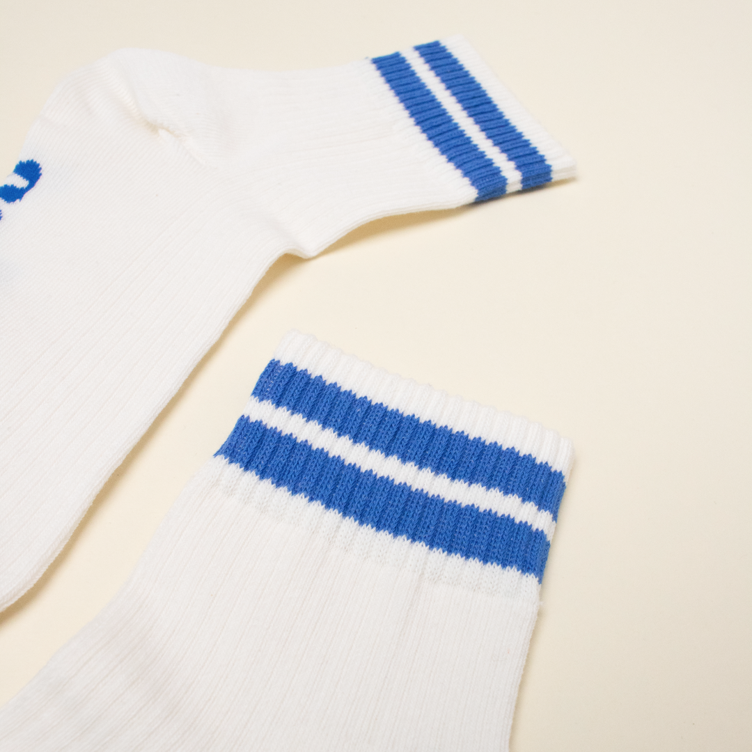The Tennis - Organic Cotton Ankle Socks with Blue Stripes