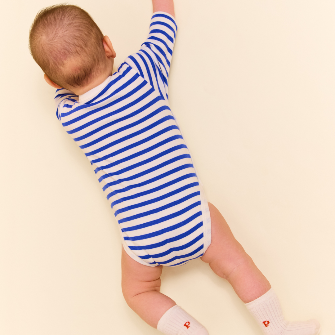 Baby Body Gestreift aus Bio-Baumwolle in Königsblau/Off-White
