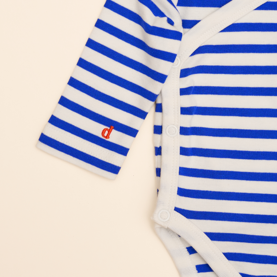 Baby Body Gestreift aus Bio-Baumwolle in Königsblau/Off-White